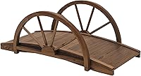 Outsunny 3.3ft Arched Wooden Garden Bridge with Half-Wheel Railings, Solid Fir Wood Construction, Stained Finish, 330 lbs Capacity