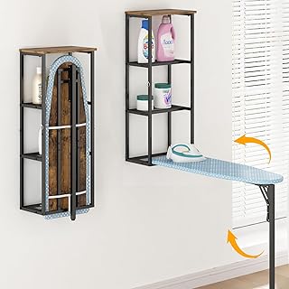 GILLAS Wall-Mounted Iron Board with 3 Storage, Ironing Board Full Size, Tabletop Ironing Stand, Iron Table for Home, Apartment, Rustic Brown