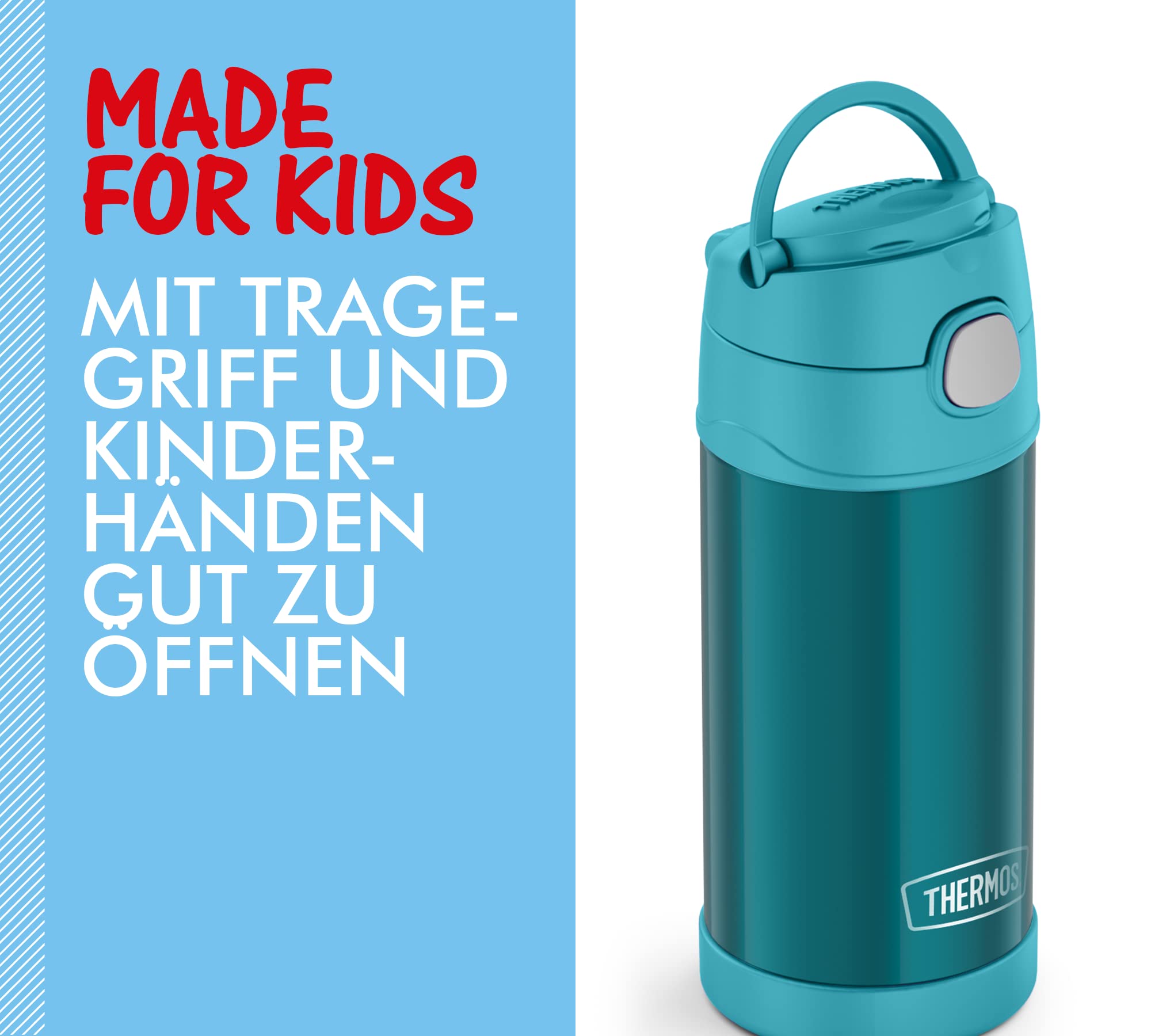 THERMOS Kids FUNTAINER STRAW BOTTLE 0,35 l, ocean teal, thermos per bambini, in acciaio inox, con cannuccia, 12 h freddo, assolutamente denso, per scuola, asilo, pausa | con cannuccia, thermos in acciaio inox, assolutamente ermetica, per scuola, asilo e p