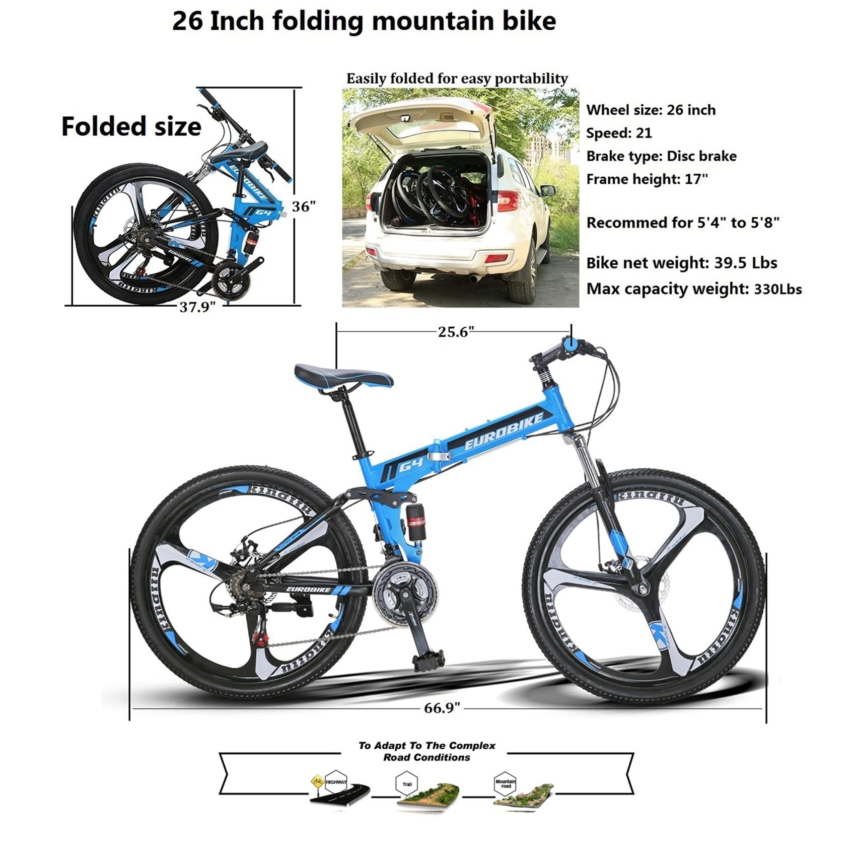 Eurobike G4 折りたたみマウンテンバイク、大人用折りたたみ自転車