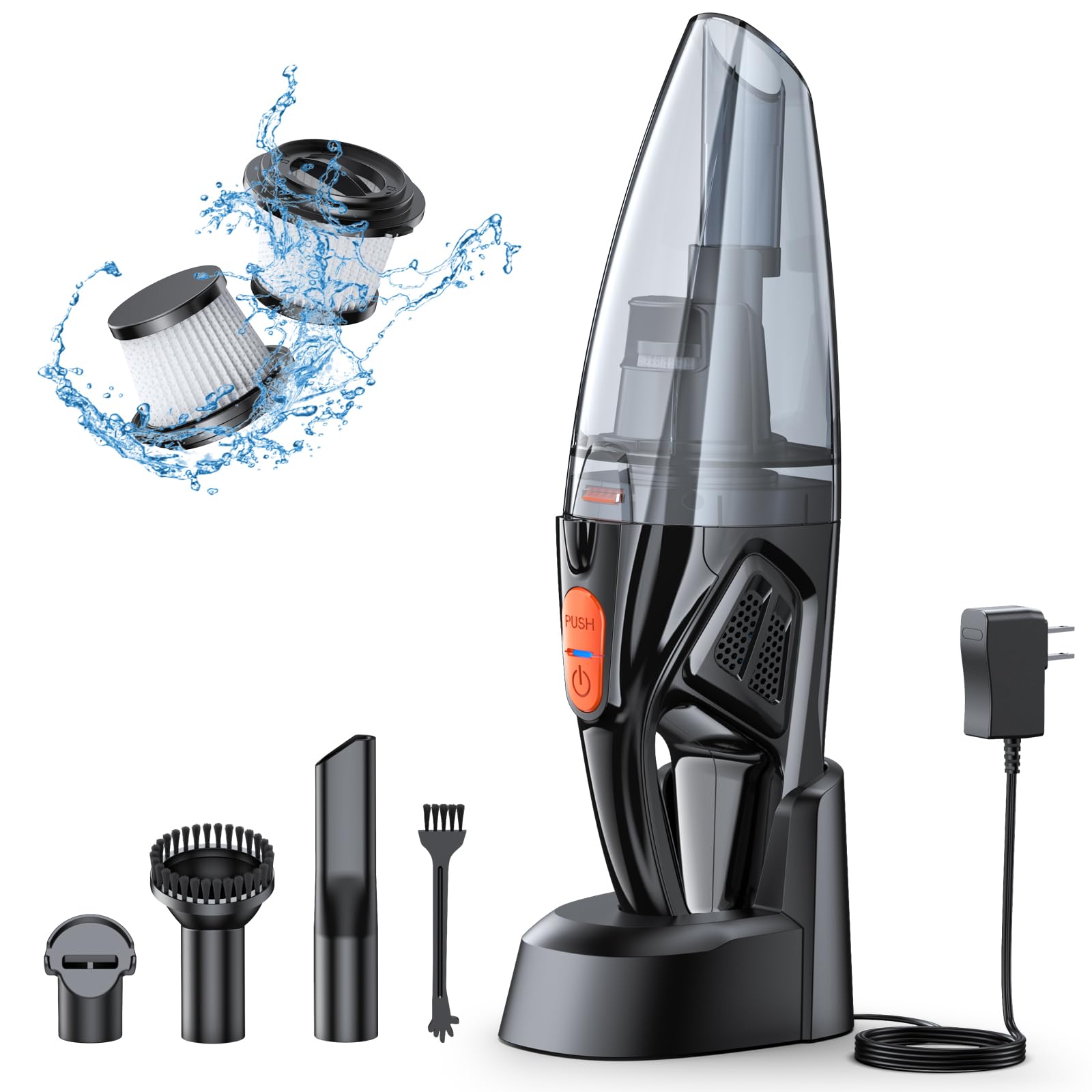 Otemly Handheld Vacuum Cordless Rechargeable 9KPA - [Fast Charging Dock] Portable High Power Suction Car Vacuum Cleaner with LED Light, 2 HEPA Filters, Dust Busters Wet and Dry for Home/Car/Office/Pet