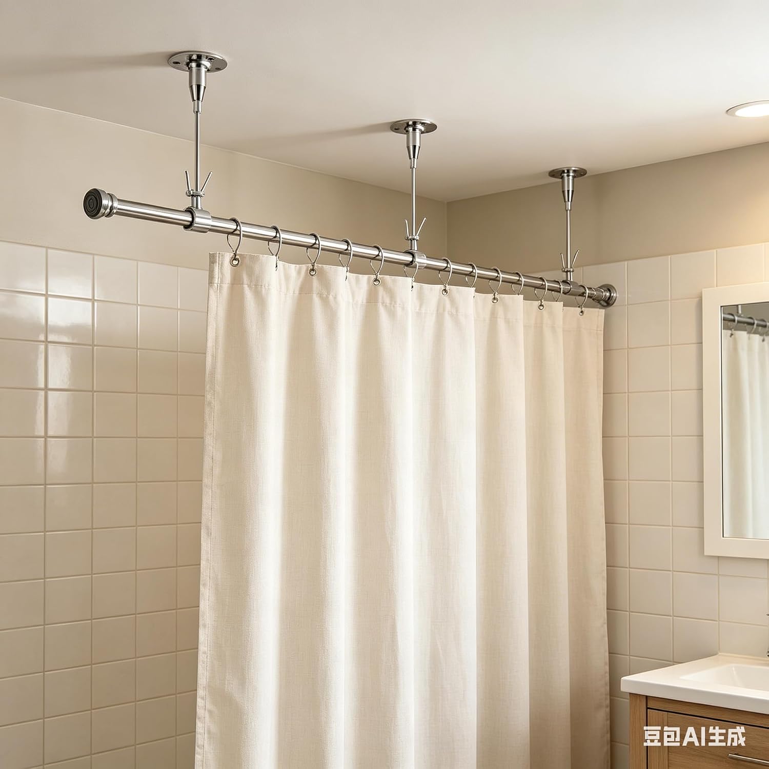 Ceiling Support Closet Rod Bracket, Adjustable Closet Rod Holder, Heavy Duty Metal Support for Closet Rods, Shower Curtain Rod, Multi-Use Ceiling Hooks，4pcs.