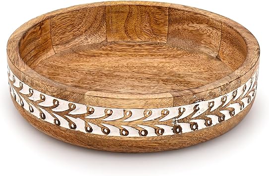 Kaizen Casa Fruit Bowl Mango Wood Rustic Fruit Bowls for Farmhouse Decor, Fruit Bowl for Kitchen Counter 10" x 10" x 2.5"