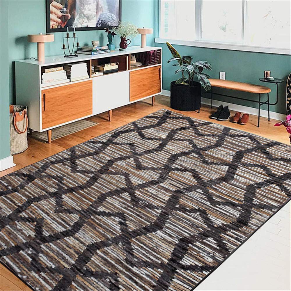 Tapis de chambre anti-poussière tan 150x200 géométrique durable