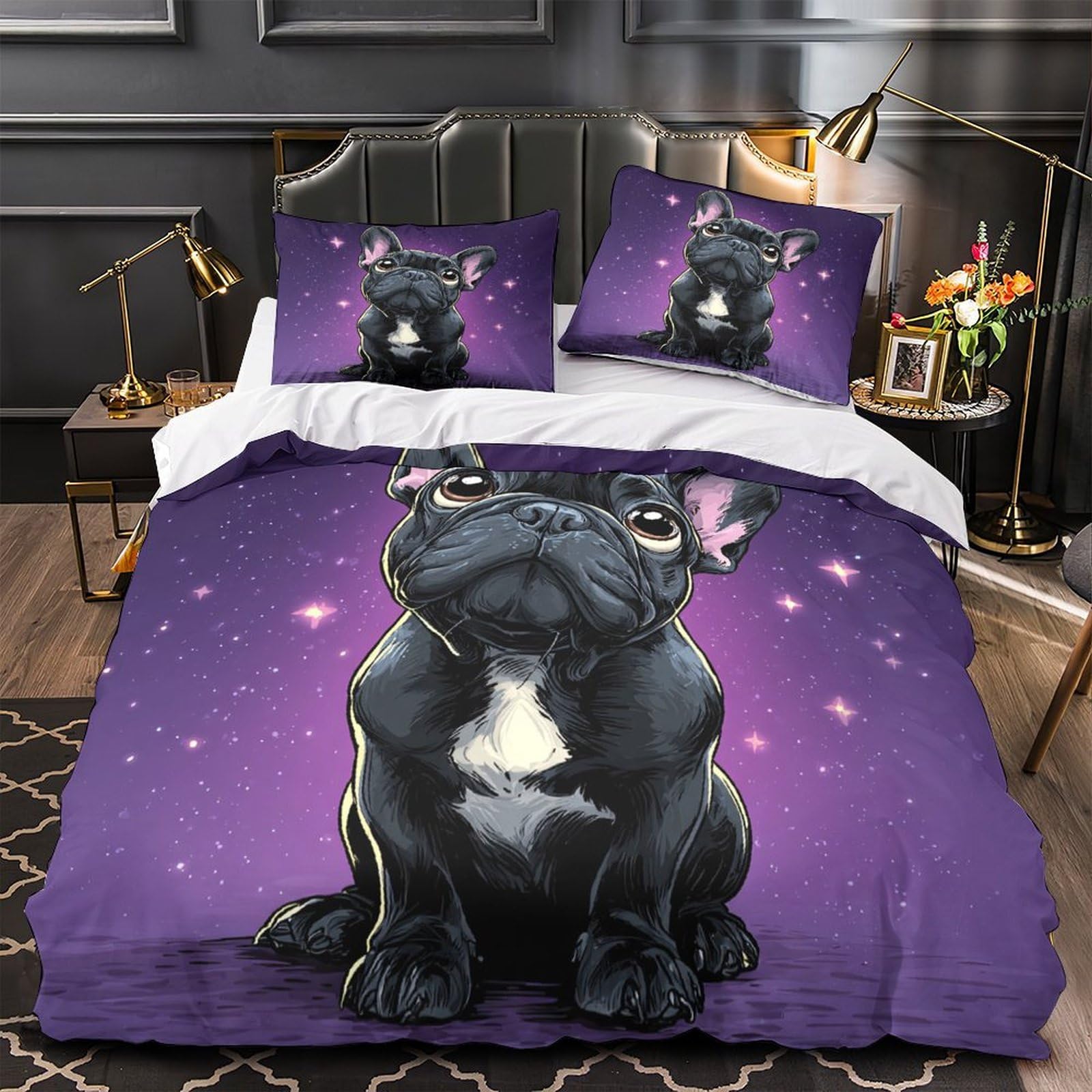 MMDASBVPE French Bulldog Duvet Cover 3D Print Durable 3 Pcs Bed Linen Hidden Zipper Cartoon Pet Quilt Cover Premium Washable for Kids Adults Women Teens Youth Girls Boys Single（135x200cm）