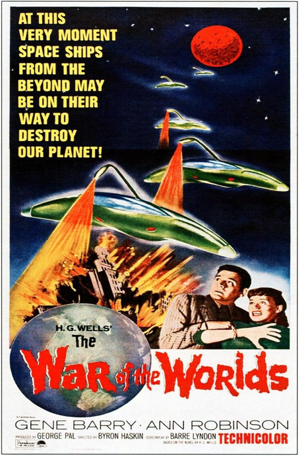 ART.COM Wall Art Print The War of the Worlds, Bottom from Left: Gene Barry, Ann Robinson on 1965 Poster Art, 1953, 16" x 24"