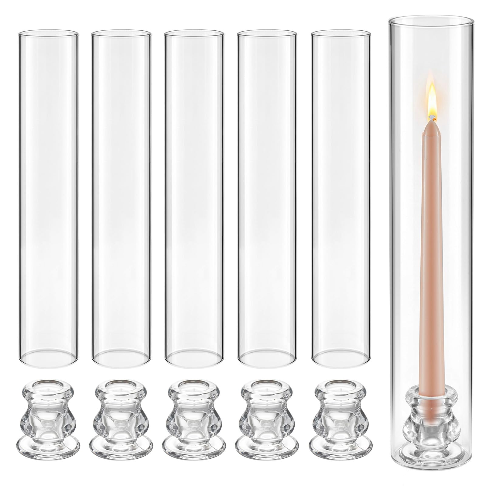 VEVOR Set di 24 Portacandele Hurricane, Portacandele da Tavolo, Cilindri in Vetro Trasparente 65 x 350 mm, Vetro Borosilicato di Alta Qualità, Centrotavola per Matrimoni, Feste e Decorazioni Moderne