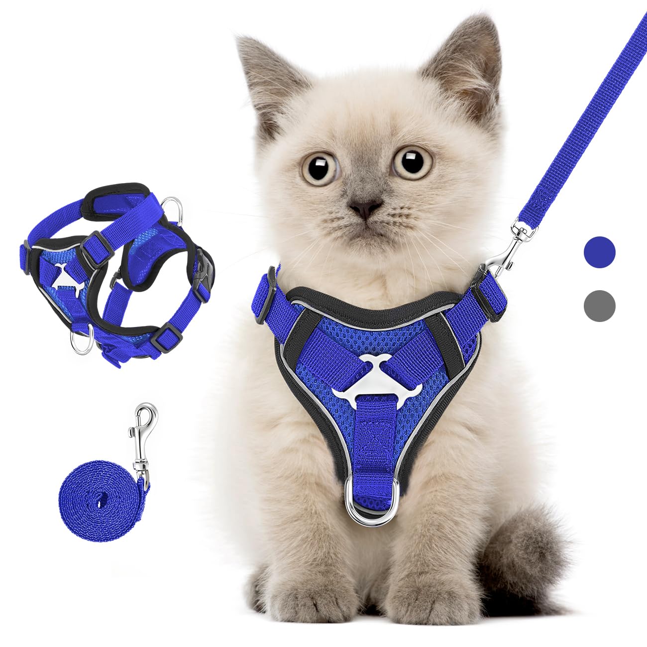 VavoPaw Pettorina per Cani con Guinzaglio da 1,5M, Imbracatura per Gatti Antifuga con Rete Traspirante e Strisce Riflettenti, Gilet Morbido e Regolabile per Cani Gatti, XS, Blu Royal