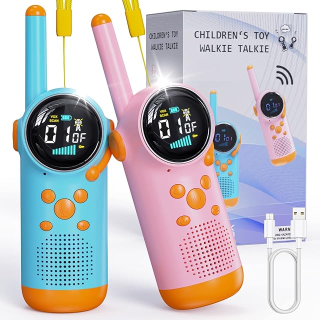 Selvim Walkie Talkie for Kids, 8 Channels Long Range 2 Way Radio with LCD Screen, Rechargeable Walkie Talkie Toys with Vox Function and Flashlight, Birthday for Boys and Girls