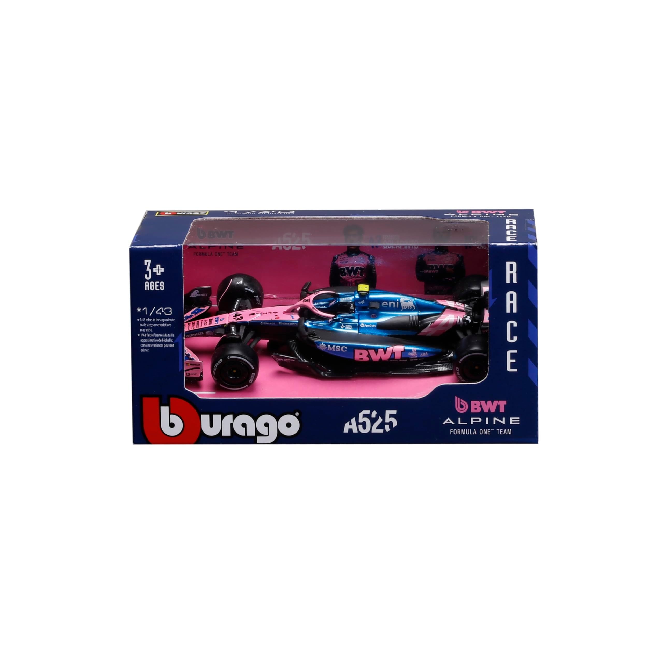 Bburago, F1 BWT Alpine A525 2025#43 Colapinto, 1:43 Scale Diecast Car with Realistic Details, F1 Alpine Replica