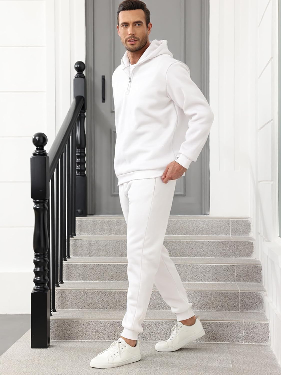 JIHUILAI Men Track Suits 2 Piece Set Quarter Zip Hoodie Sweatpants Jogging Suits Causal Athletic Men's Sweatsuits - Image 2