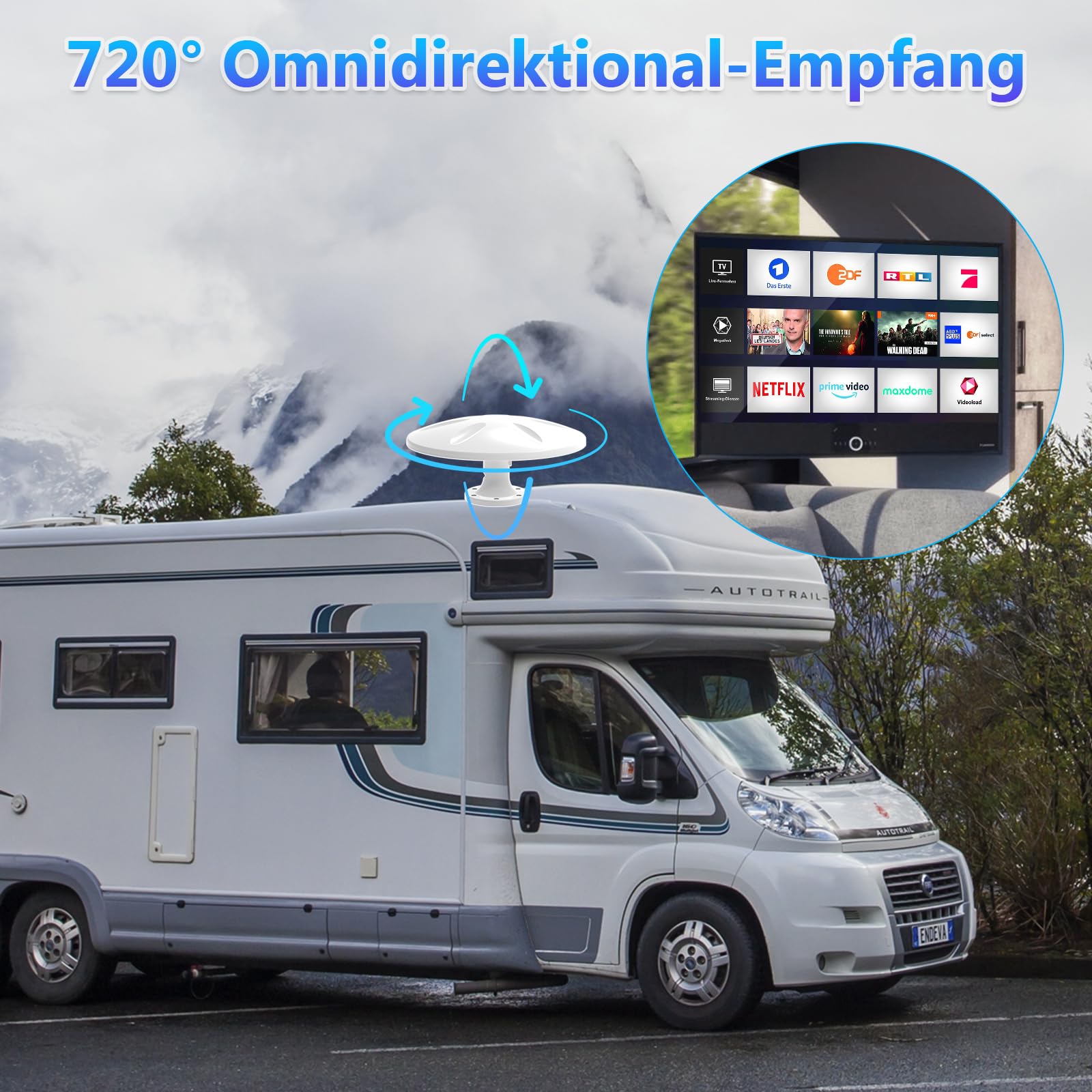Antena DVBT2, antena DVB-T y DVB-T2 con amplificador, gran alcance y recepción de 360°, antena interior para televisores con base magnética fuerte, adecuada para 4K 1080p - BV08711