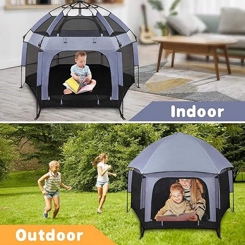 Miniatura 5 de UJUJIA Baby Play Yard Outdoor Baby Playpen with Canopy Beach Tent for Kids and Toddlers Portable Lightweight Pop Up Pack and Play Playards with