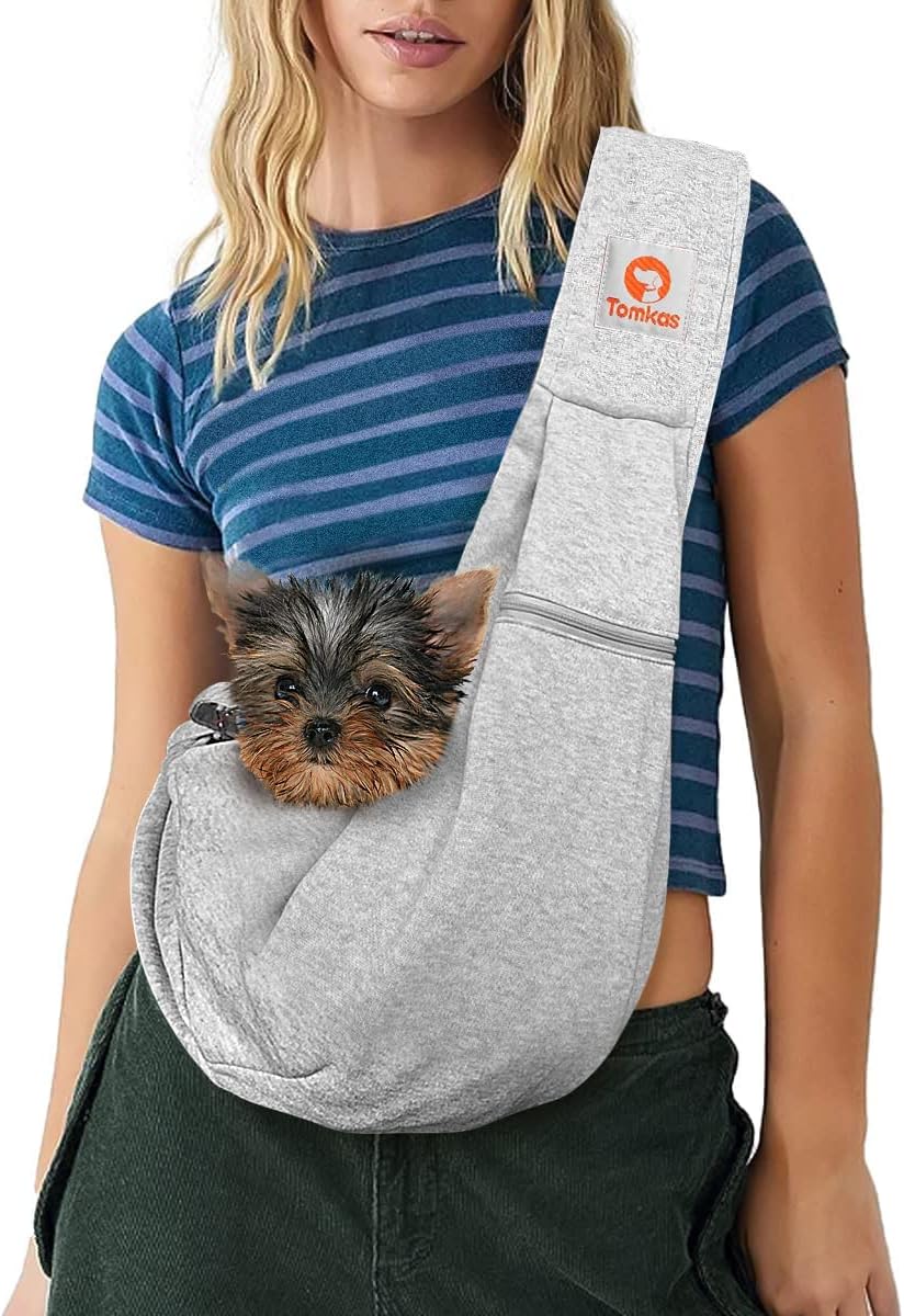 Dog Sling Carrier for Small Dogs Puppy Carrier for Small Dogs (Grey, Adjustable Strap & Zipper Pocket)
