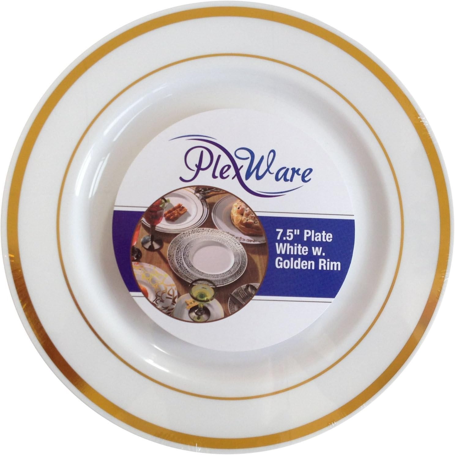 Plexware White Plastic Plates With Golden Rim 7.5 Inch-Total 120 Plates