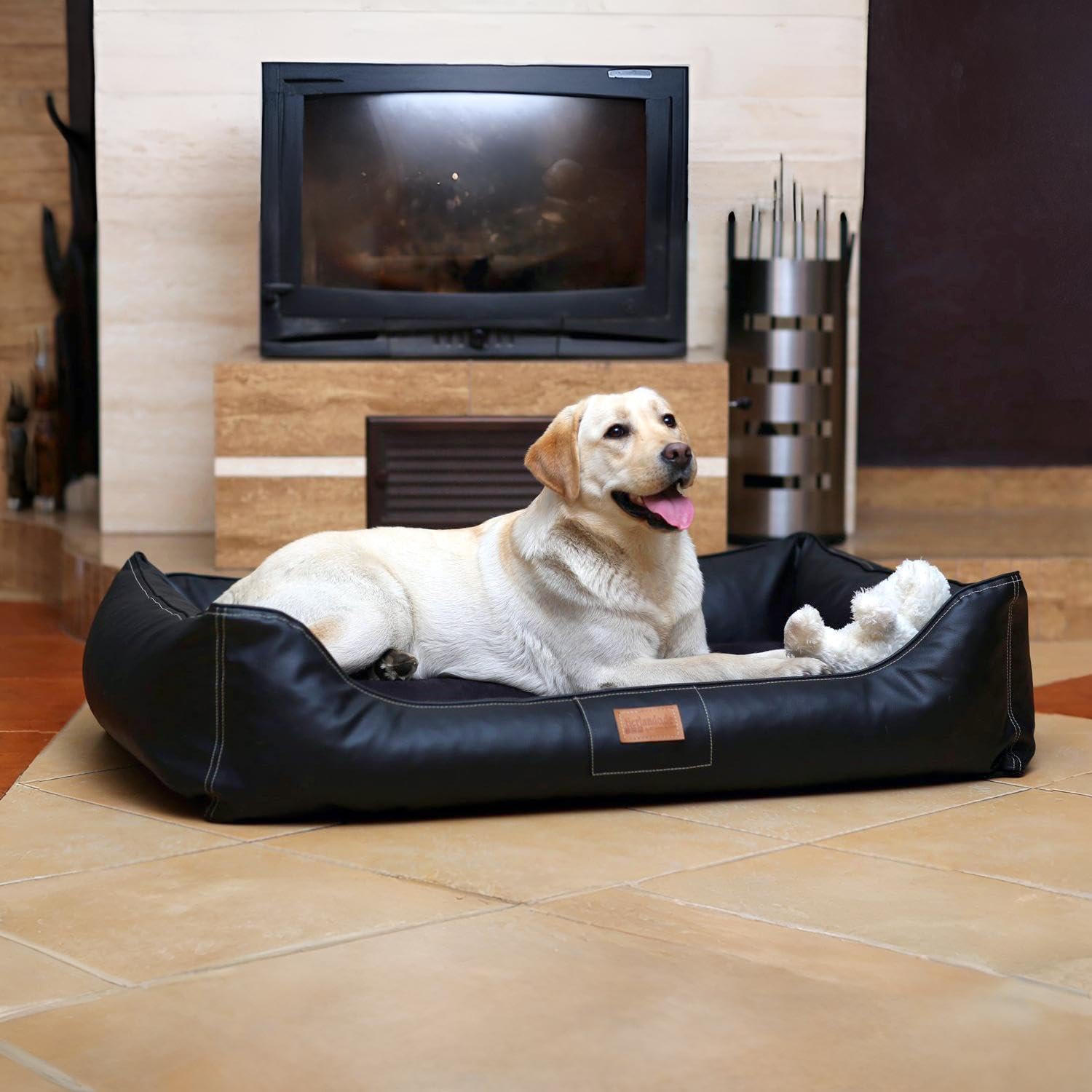 tierlando® Orthopädisches Hundebett Maddox Easy CLEAN aus pflegeleichtem Kunstleder mit Visco-Matratze für gesunden Schlafkomfort bei Gelenkproblemen Größe: 100x75cm | Farbe: 03 Schwarz