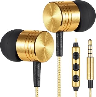 Betron B650 in Ear Headphones Earphones Wired with Microphone Volume Control Tangle Free Cable Noise Isolating Ear buds 3.5mm Head Phone Jack, Gold