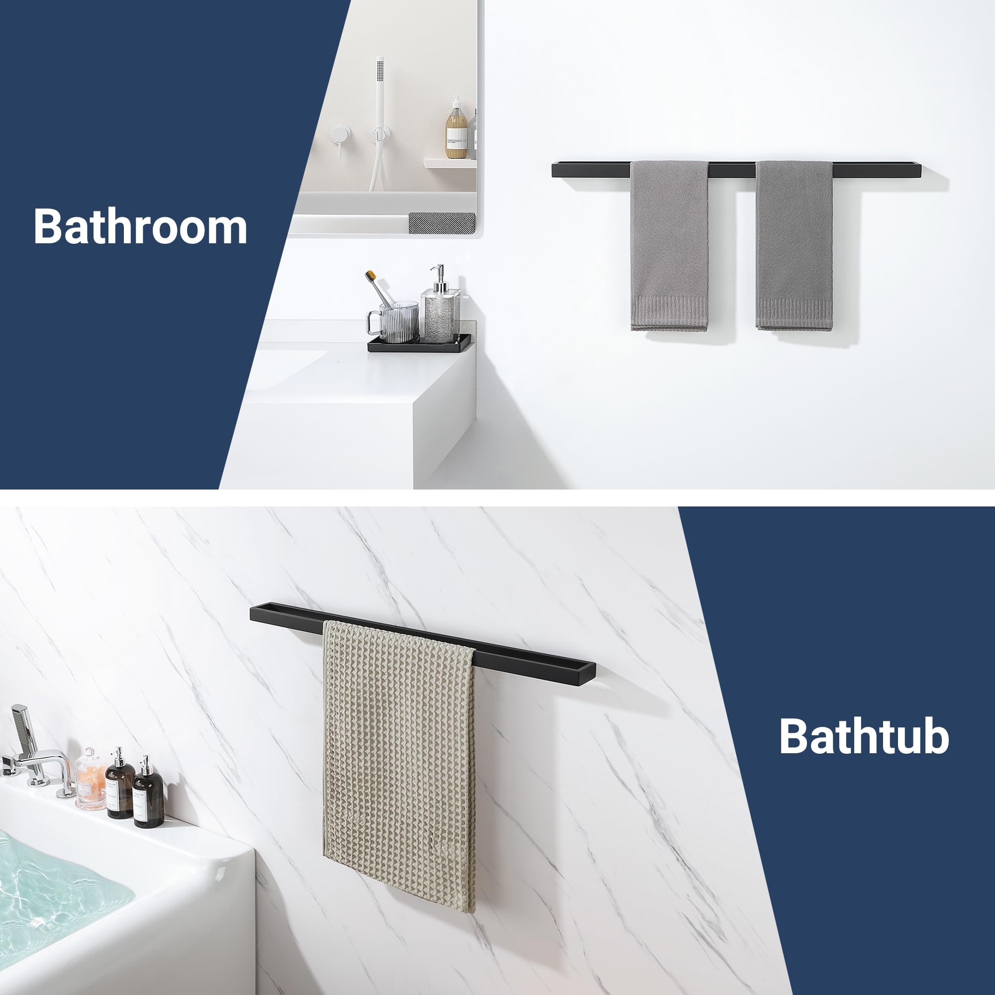 SAYAYO Toalleros de Baño, Toallero Negro Accesorios Baño Toallero Pared Colgador Trapos Cocina Acero Inoxidable Soporte Cuelga Toallas para Baño y Cocina 80CM