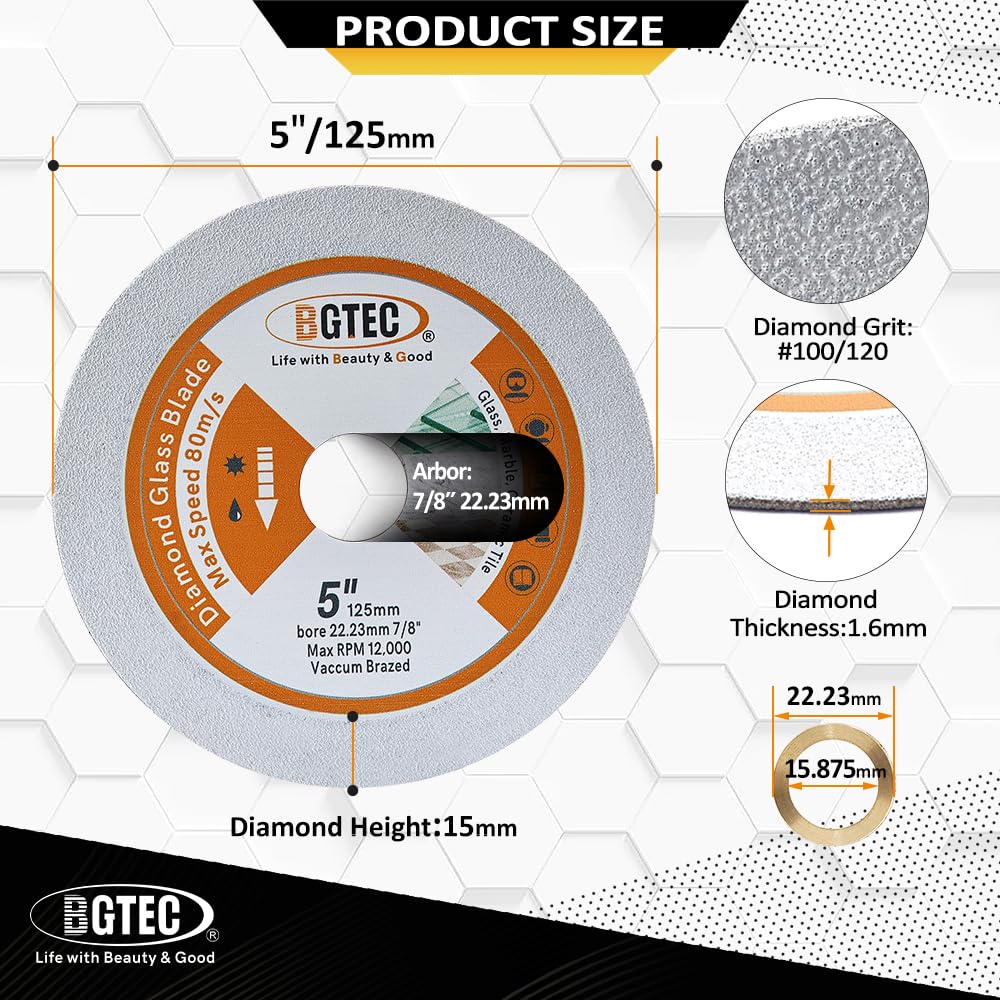 Disco de Corte de Vidrio - BGTEC 5" 125mm Disco de Corte de Diamante para Vidrio,Jade,Cristal,Botella de Vino,Azulejo de Cerámica,Mármol,Piedra Artificial,10 Pack