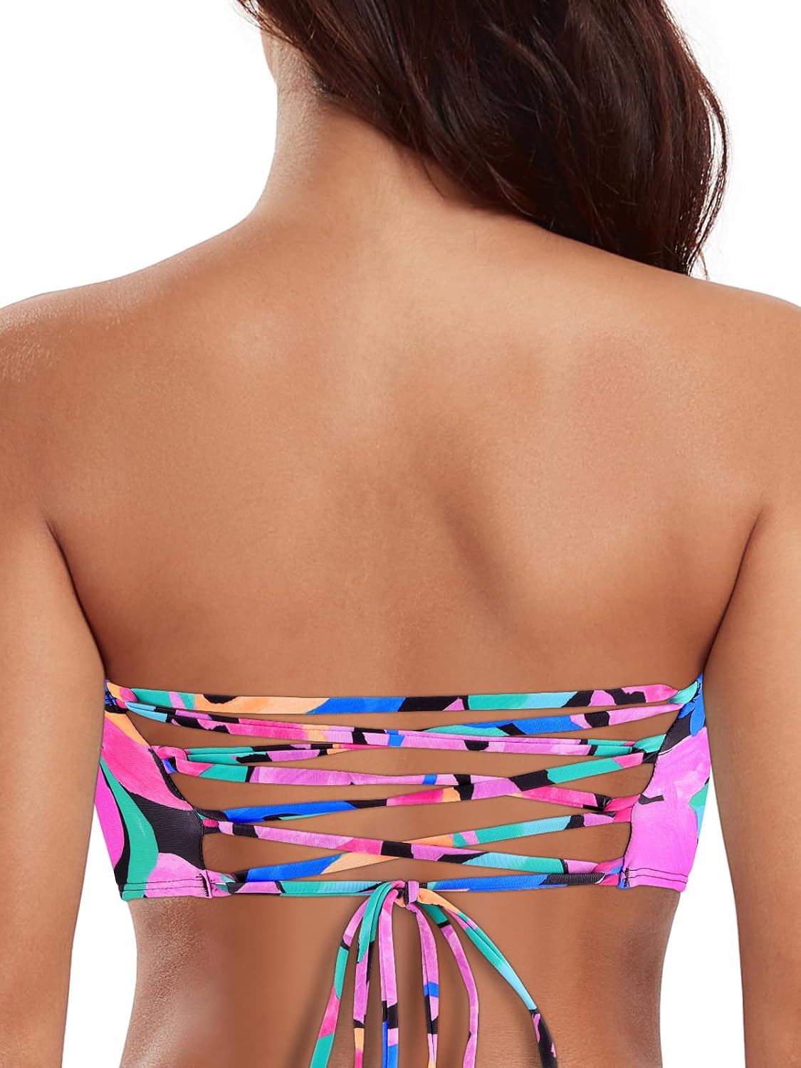 RELLECIGA Women Bandeau Swim Top Only Strapless Bikini Top Tie Back Swimsuit Tube Top