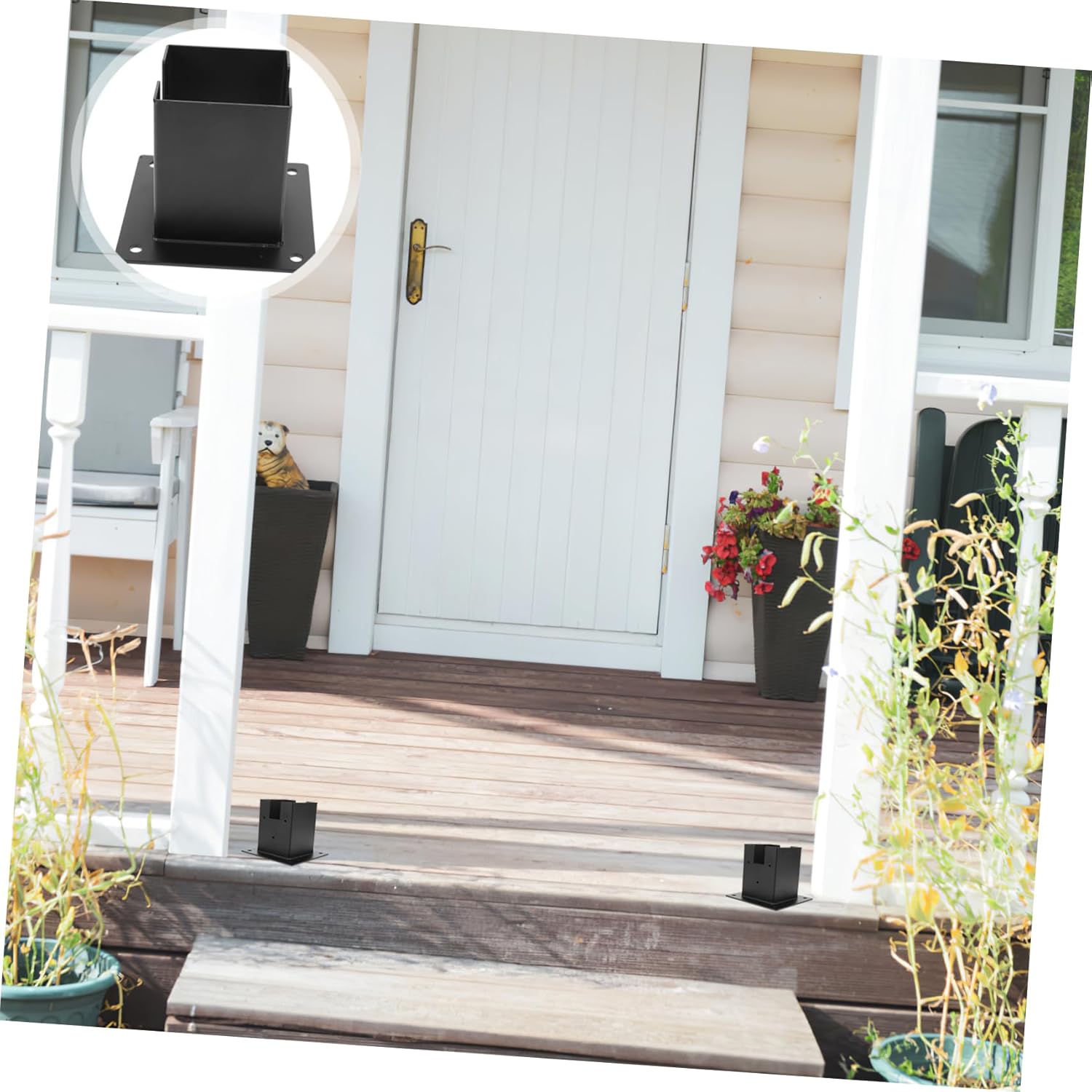 1set Deck Post Protector and Mailbox Post Base Lightweight Metal Railing Cover Easy to Install and for Outdoor Use Sturdy Support for Fence and Mailbox