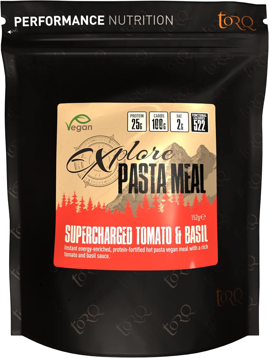 Torq Explore Vegan Pasta Meal - Tomato & Basil - Healthy Dehydrated Expedition Food - 25g Protein - 100g Carbohydrate - 500cal