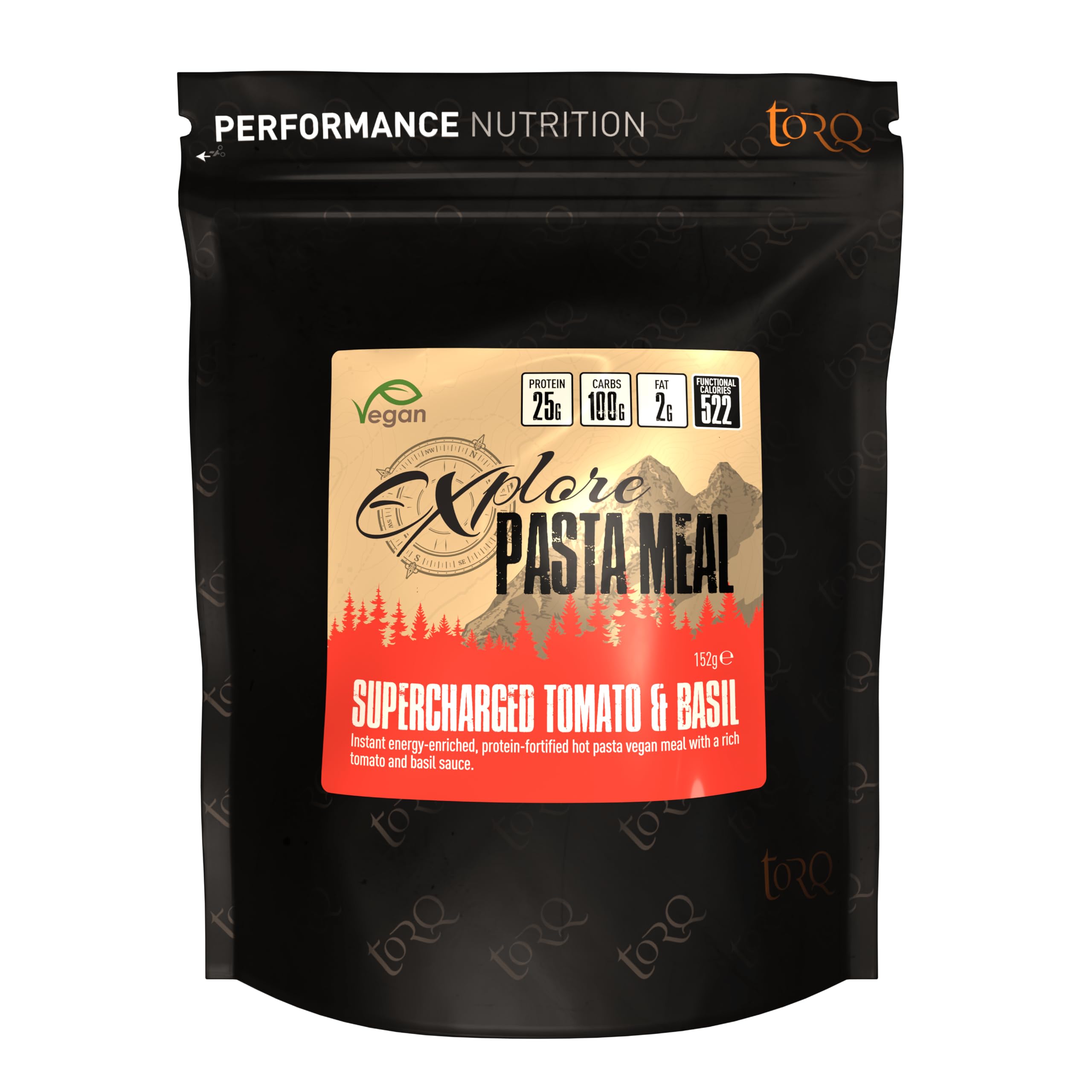 Torq Explore Vegan Pasta Meal - Tomato & Basil - Healthy Dehydrated Expedition Food - 25g Protein - 100g Carbohydrate - 500cal