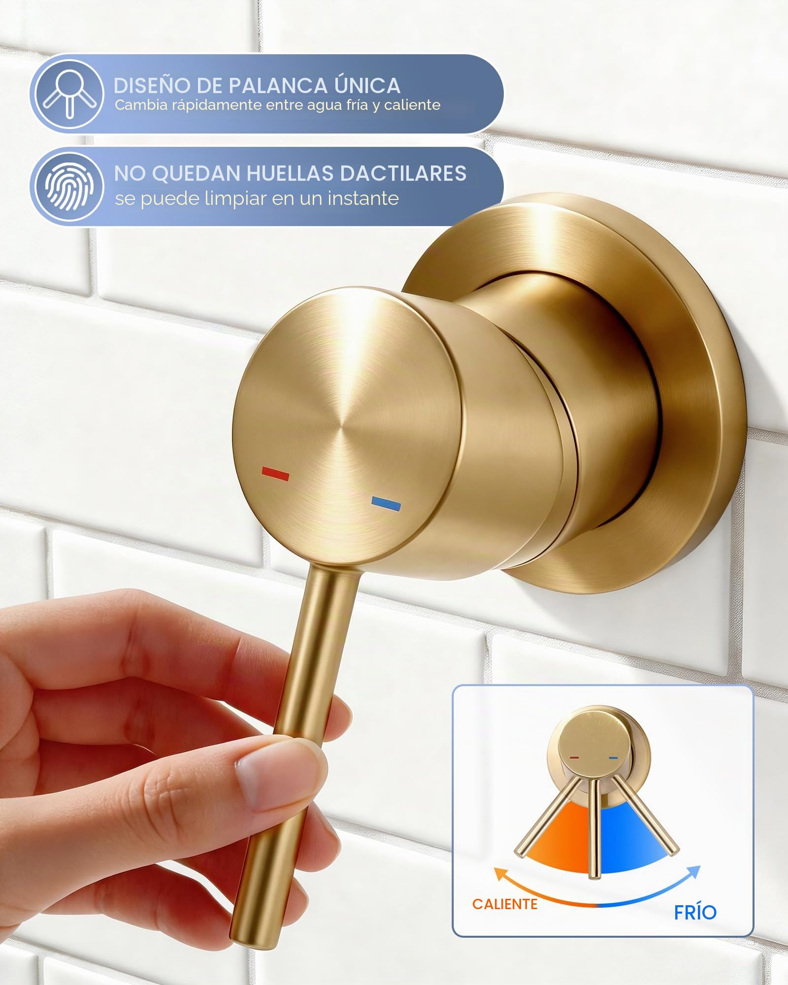 Grifo de lavabo, giratorio 360°, montaje en pared, grifo de baño empotrado, de cobre con cartucho de cerámica, color dorado (dorado)
