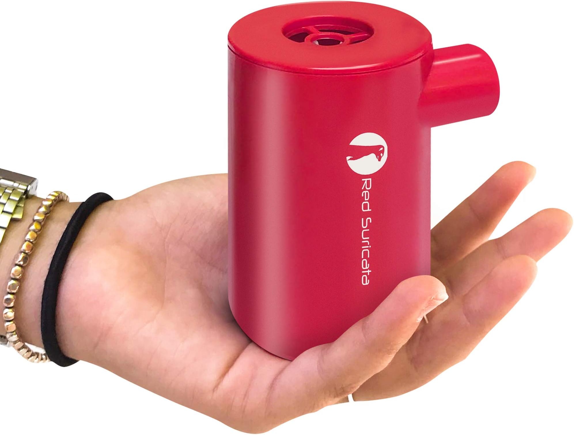 Red Suricata Rechargeable Air Pump – Mini Electric Air Pump for Inflatables – Air Mattress Pump – USB Battery Powered & Operated Portable Air Pump for Air Sofa, Pool Float & Airbed (NOT for Balloons)