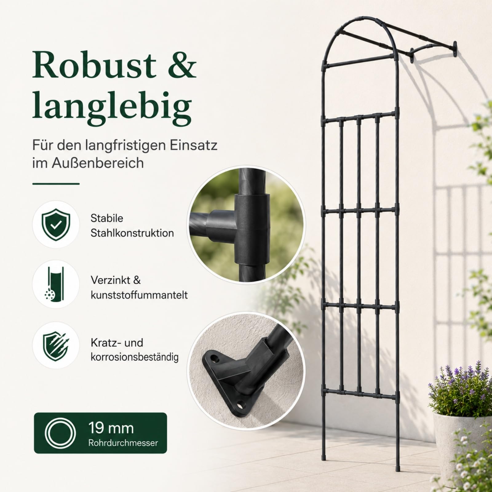 Rosenbogen halbrund 120 X 50 X 260 cm Halbrundes Spalier Stahl stabiles Gartenspalier Metall Gartenbogen Spalier für Kletterpflanzen