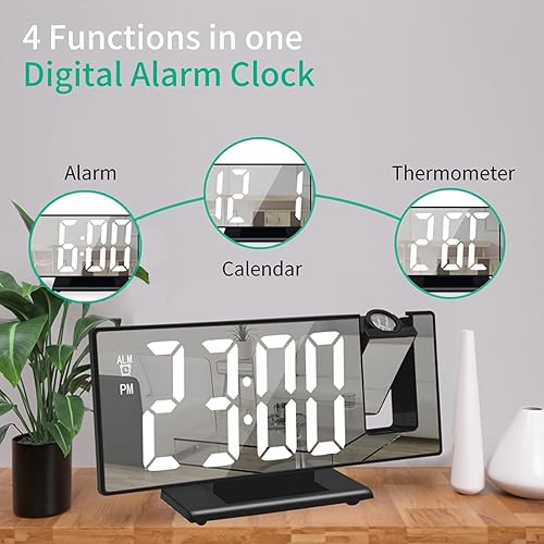 Miniatura 3 de Projection Alarm Clock, Digital Clock Large Display, Multifunction Digital Alarm Clock, Dual Projection Alarm Clock with 8 Inch LED Screen, Modern