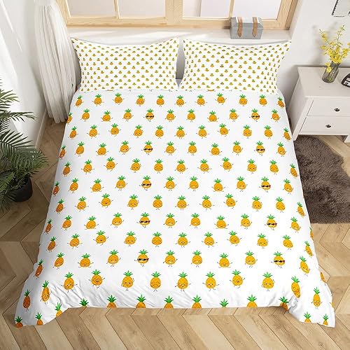 Erosebridal Juego de ropa de cama de piña tamaño individual, funda de edredón de piña amarilla hippie, funda de edredón de frutas tropicales