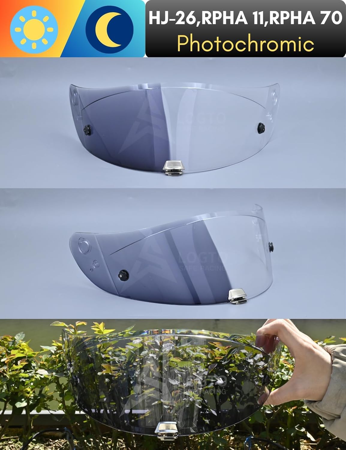 Photochromic Visor Compatible With RPHA 11 Clear To Light Smoke Replacement Transition Motor Helmet Face Shield (RPHA 11 Clear To Light Smoke)