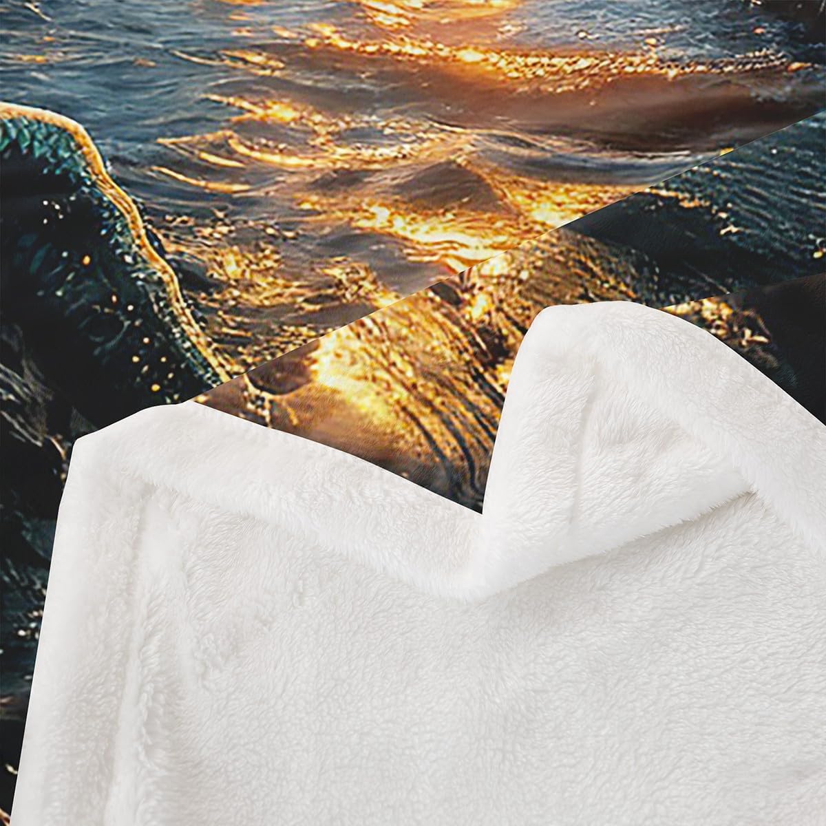 Castle Fairy 3D Mermaid Blanket Throw 50x60 Dreamy Sunset Landscape Blanket for Kids Sea Mew Birds Blanket Bedroom Decor Glitter Mermaid Tail Bed Blanket Lightweight