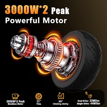 L7 Electric Scooter for Adult, 6000W Dual Motors Up to 50 MPH & 60V 35Ah Battery, 45-Mile Long Range, Full Suspension and Dual Hydraulic Brakes 11 All-Terrain Tubeless Tires Off-Road Escooter