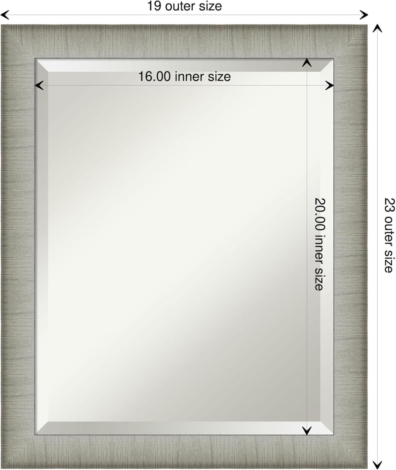 Amanti Art Silver Bathroom Mirror for Over Sink, 23x19 Elegant Brushed Pewter Narrow Rectangle Vanity Mirror, Small Casual Frame, Hangs Horizonally and Vertically, Bathroom Wall Decor, Beveled Edge