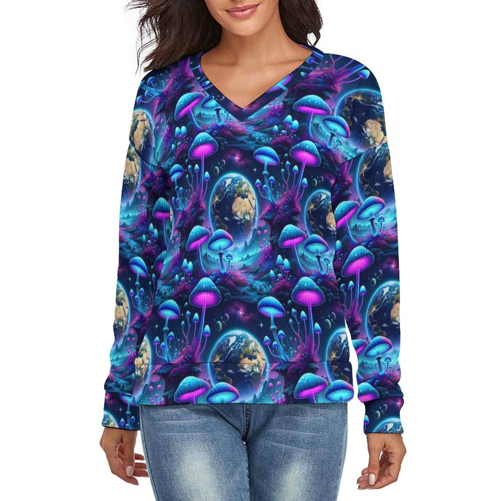 Womens V Neck Sweater Casual Pullover Tops Long Sleeve Loose Blouse Office Work Tunic Tops