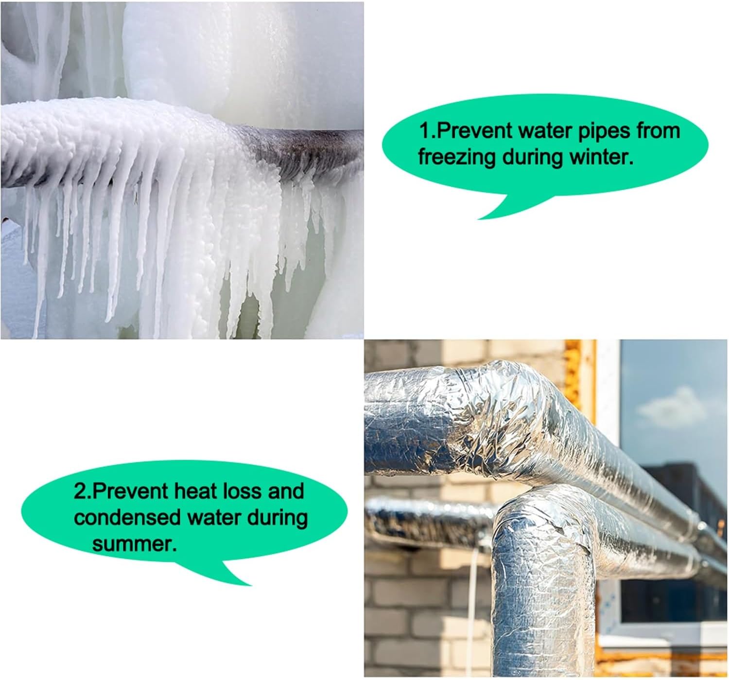 Foam Pipe Insulation,Outdoor Pipe Insulation,Aluminum Foil Self-Adhesive Insulation Pipe,Wool Insulation Pipe,For Winter Cold Hot Water Pipe Winterizing Heat Preservation(2-3/8"ID X 1-1/8"TK-3.3FT)