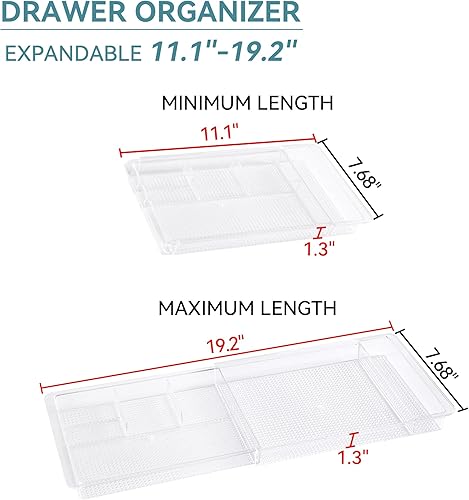 Miniatura 2 de Oubonun Organizador de cajones expandible de 11.1 a 19.2 pulgadas de ancho, organizador de cosméticos poco profundos de 1.3 pulgadas de altura, 2