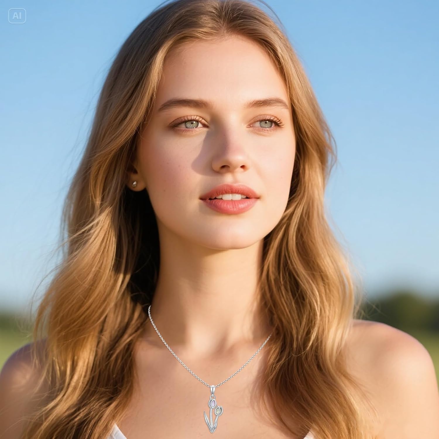 LONAGO Daisy/Sunflower/Tulip Necklace with Crystal/Chalcedony for Women 925 Sterling Silver Cirtine Floral Pendant Choker Jewelry Wedding Birthday Christmas Gifts for Wife Mom Girlfriend - Image 4