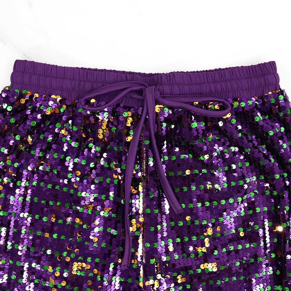 Aelidiya Women's Glitter Sequin Long Pants Bling Party Clubwear Elastic Drawstring Casual Trousers