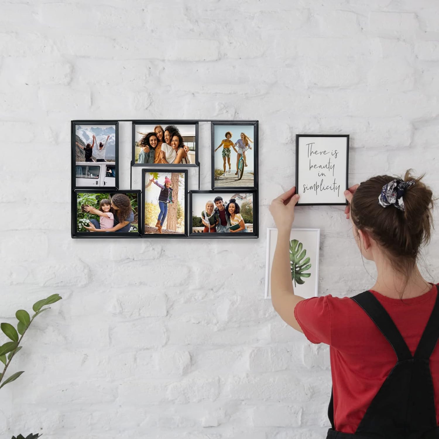 EXCELLO GLOBAL PRODUCTS 3D Wireframe Collage Photo Frame, Holds 6 4x6 Photos, Black