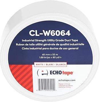 ECHOtape CL-W6064 | Industrial Strength Duct Tape | Heavy Duty Duct Tape | Multi-Purpose Construction Tape | Strong Duct Tape | Contractor Grade Duct Tape | White Duct Tape | 1.89 in x 60 yds