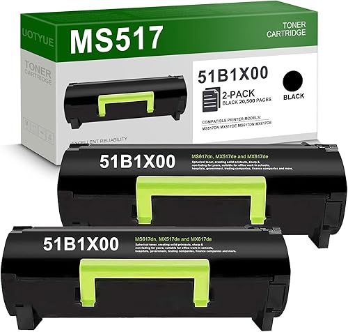 Cartucho de tóner negro 51B1X00 de alto rendimiento compatible con UOTY 2 unidades de repuesto de tóner 51B1X00 para impresora Lexmark MX517de