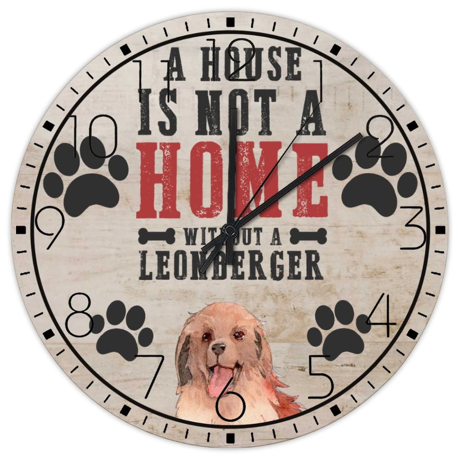 Horloge murale en bois vintage de 38cm silencieuse avec motif chien mignon pour enfant