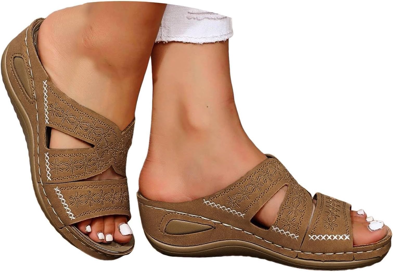 Orthopedic Wedge Sandals for Women 2026 Summer Boho Platform Sandals with Arch Support Comfortable Slip On Open Toe Beach Shoes for Casual Outdoor Wear