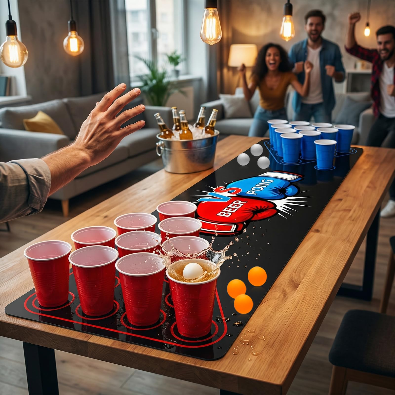 DESPOINA Beer Pong Ping Pong Kit Completo, Birra Pong Party Set con Tappeto da Gioco, Include 40 Bicchieri Beer Pong e 8 Palline da Ping, Set Riutilizzabile per Feste di Compleanno e Matrimoni