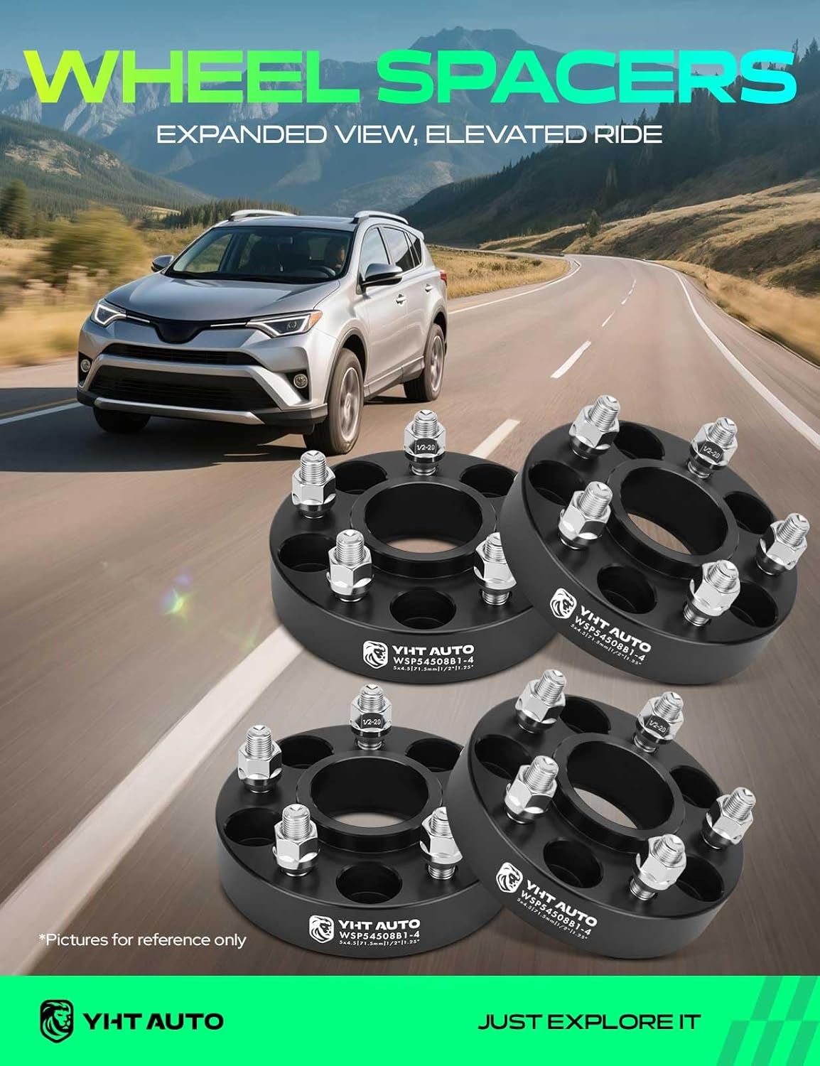 YHTAUTO 5x4.5 Hub Centric Wheel Spacers 1.25 Inch Fits Jeep Liberty, Comanche, Wrangler, Grand Cherokee, XJ SJ MJ ZJ KJ KK YJ TJ, 5x114.3mm Tire Spacers w/ 1/2"-20 Studs, 71.5mm Hub Bore 5 Lug 4PCS