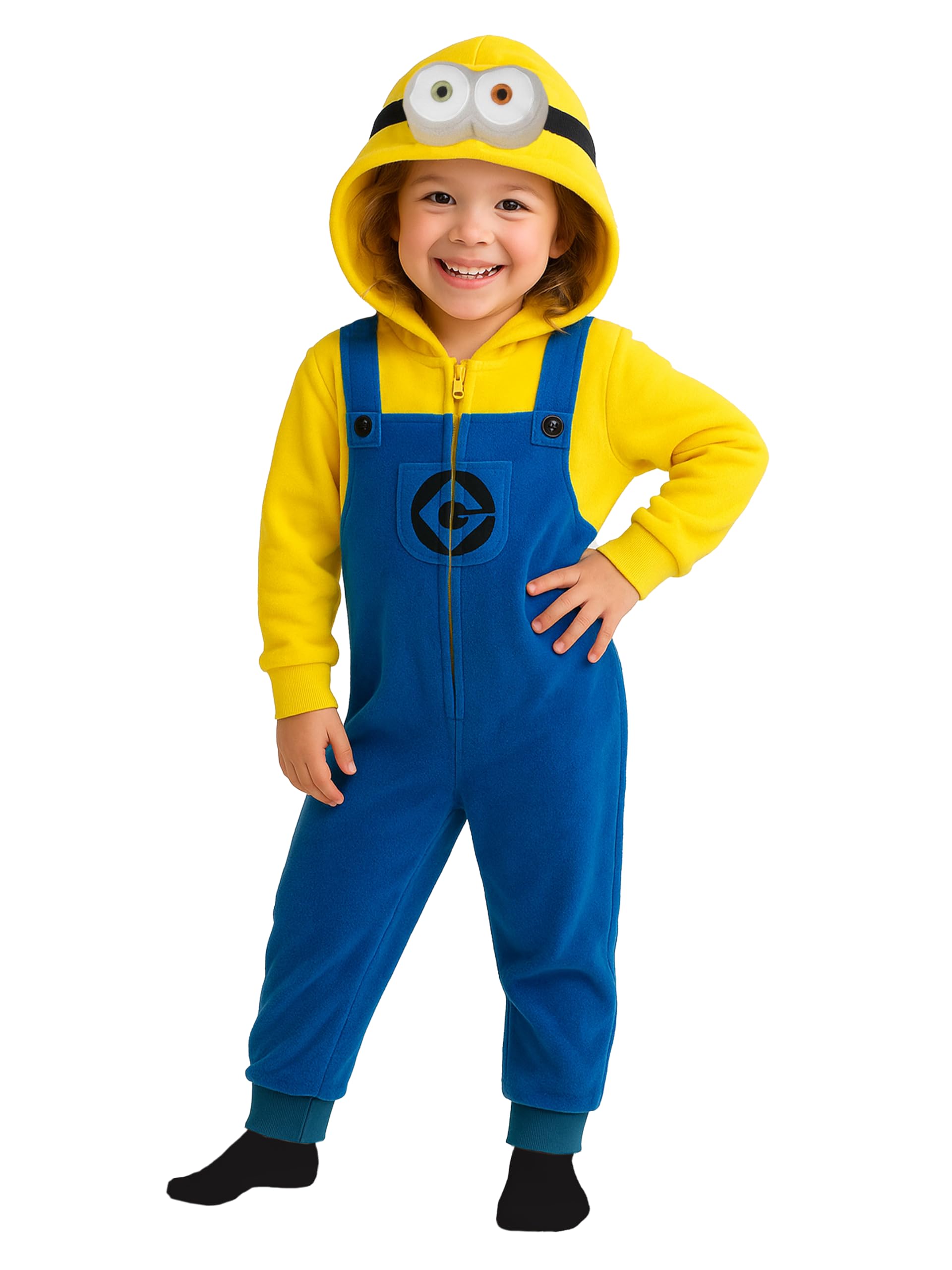 Minions kombinezon z kapturem dla dziewcząt i chłopców – kombinezon dla dzieci, jednoczęściowy, uniseks, żółty/niebieski