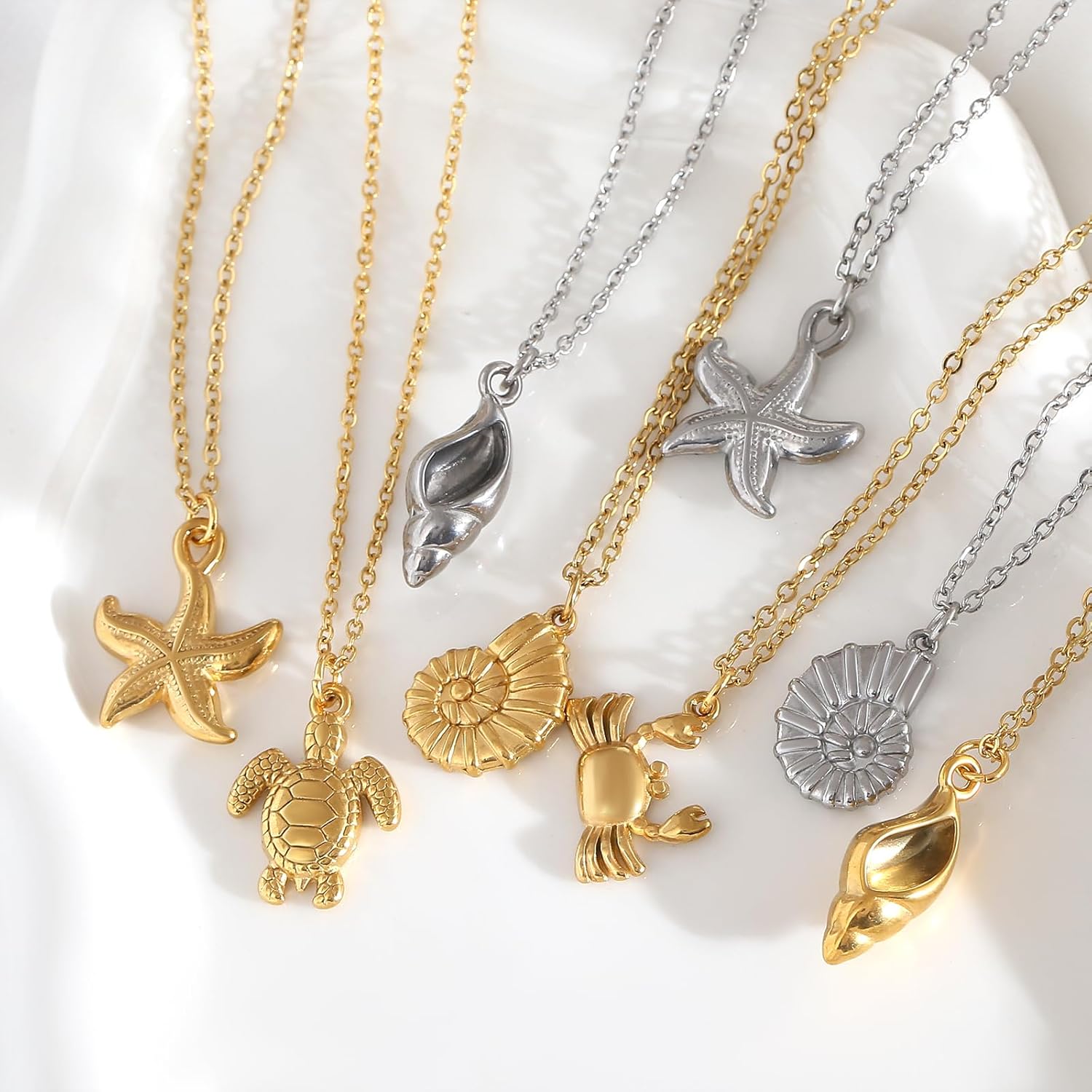 Gold Silver Starfish Necklace for Women Summer Sea Beach Turtle/Conch/Shell/Crab Stainless Steel Vacation Jewelry - Image 2